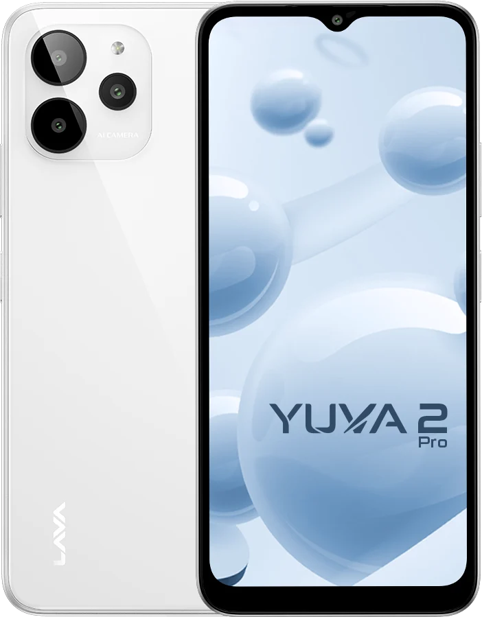 Lava Yuva 2 Pro, in Glass White, front and back