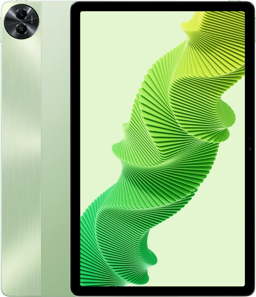 realme Pad 2, in Inspiration Green, front and back