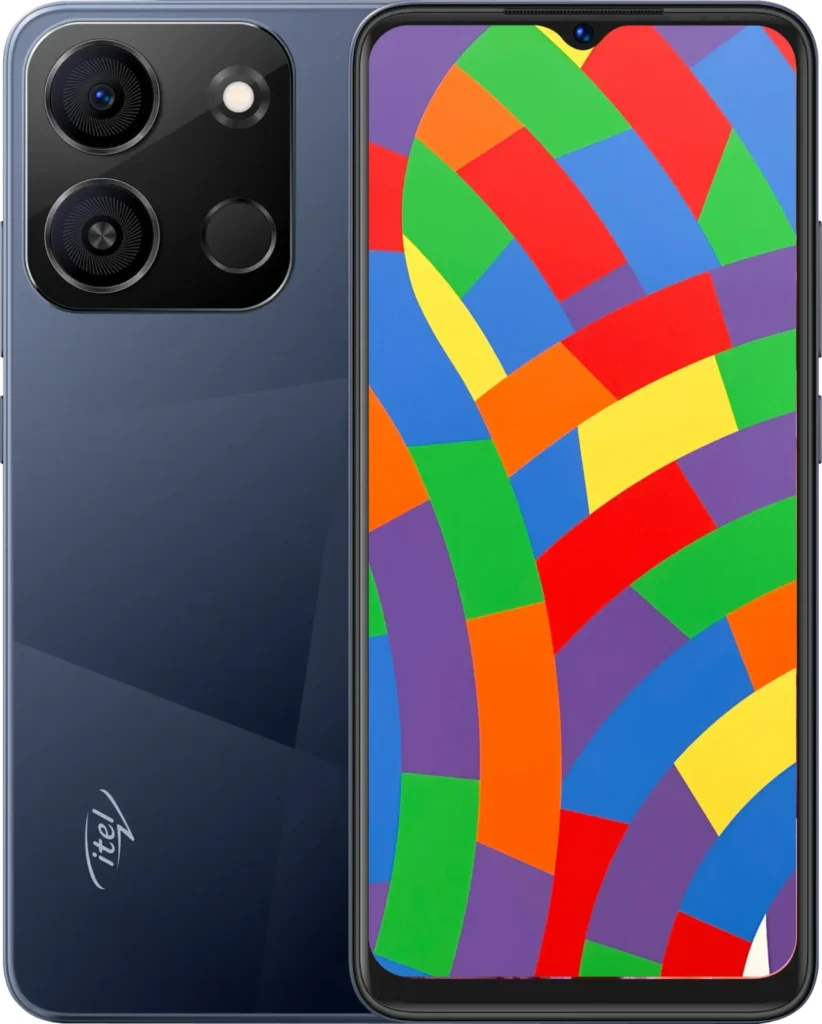 itel A05s, in Nebula Black, front and back