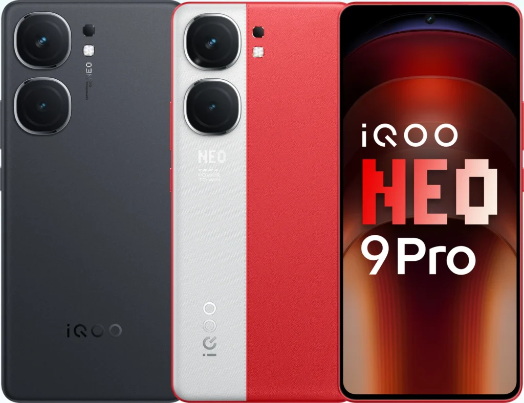 iQOO Neo9 Pro, in Fiery Red, rear panel perspective view
