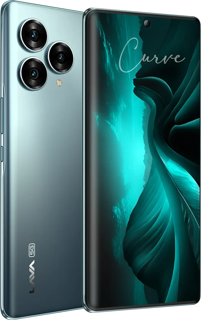 Lava Blaze Curve, in Viridian Glass, front and back at an angle
