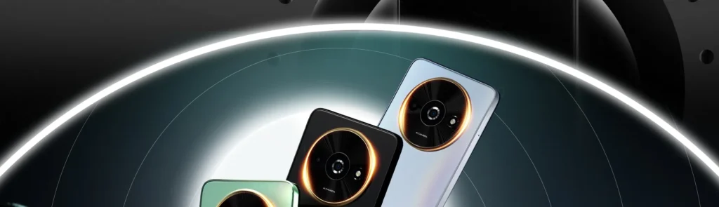 POCO C61, in its three colours, from the back