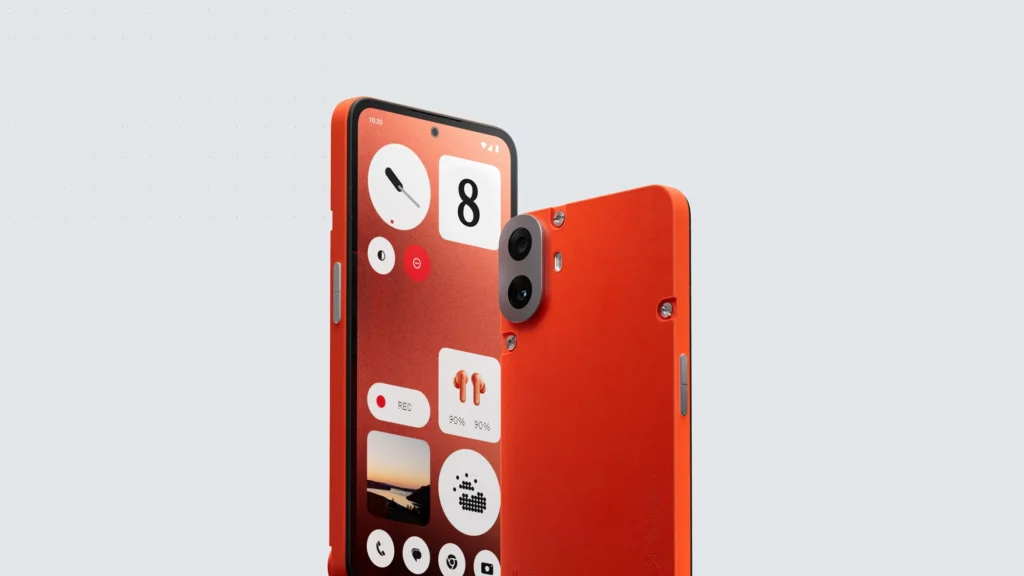 Nothing CMF Phone 1, in Orange, front and back