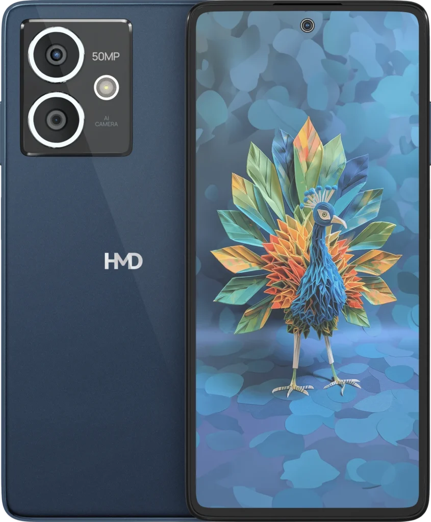 HMD Crest 5G, in Midnight Blue, front and back