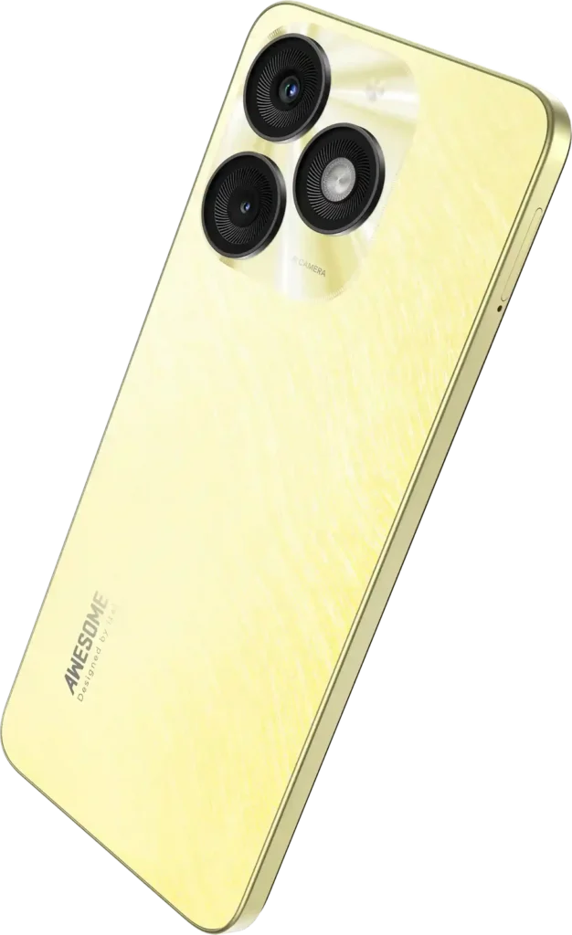 itel A50, in Shimmer Gold from the back, tilted