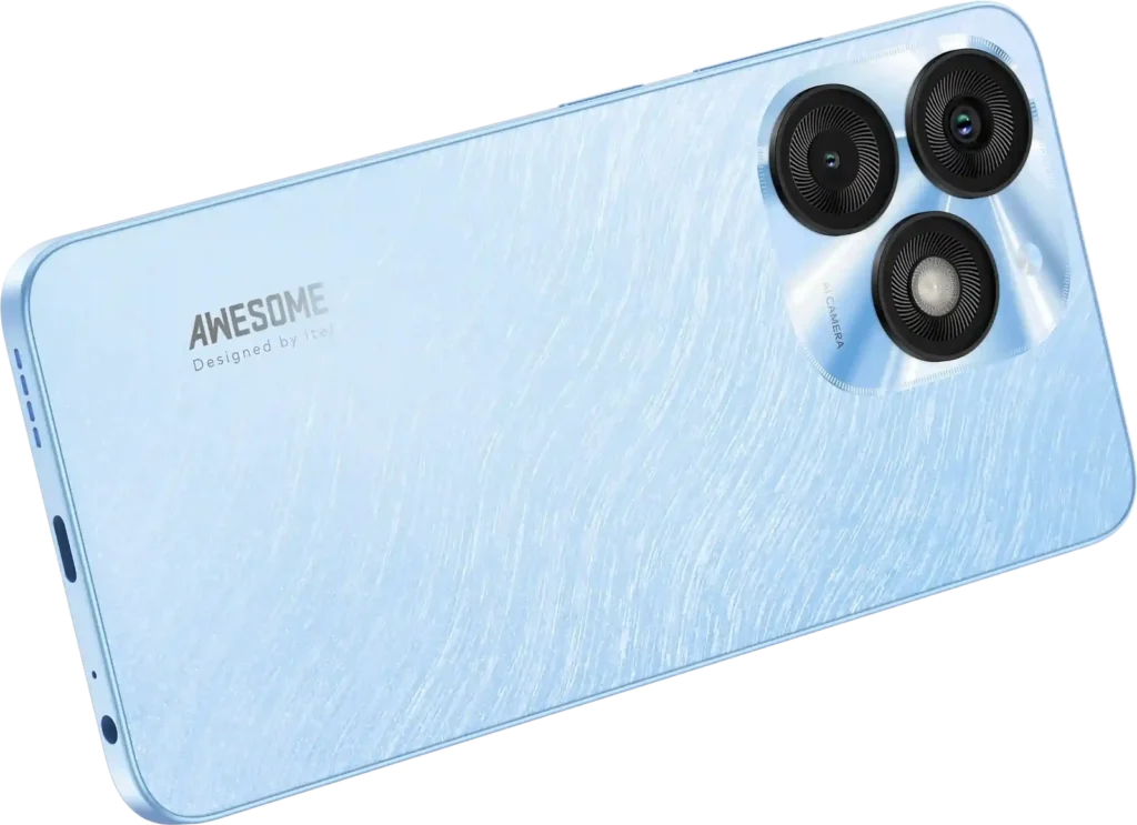 itel A50, in Cyan Blue lying on its side