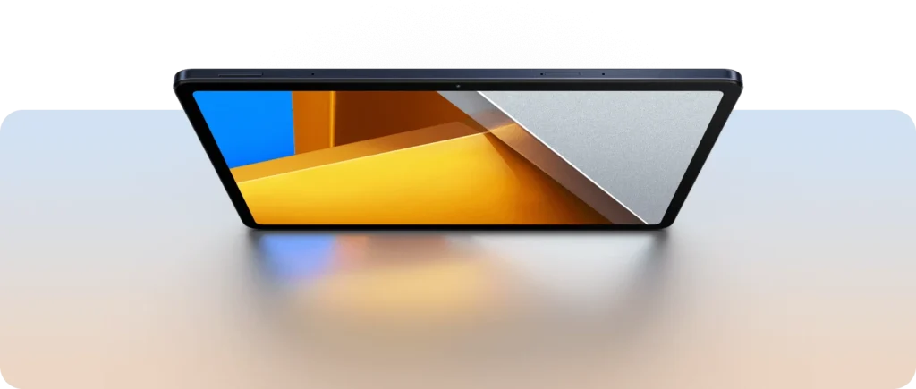 POCO Pad 5G, front in landscape, standing on a light backdrop
