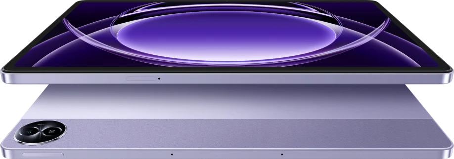 realme Pad 2 Lite, in Nebula Purple, front and back at an angle