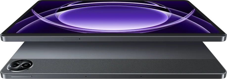 realme Pad 2 Lite, in Space Grey, front and back at an angle