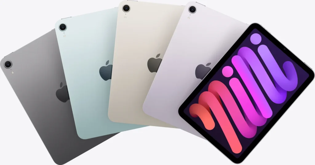Apple iPad mini (A17 Pro), in all four colours, fanned out