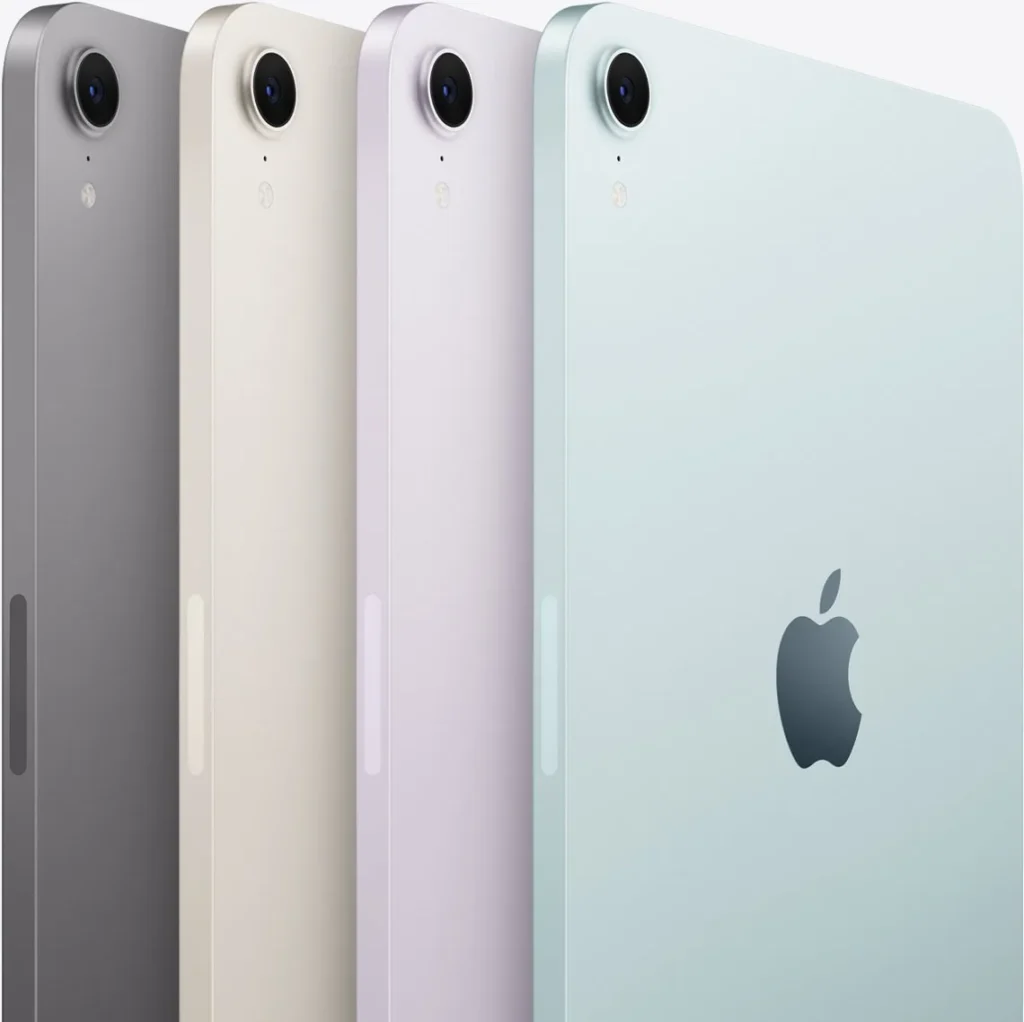 Apple iPad mini (A17 Pro), backs of all four colours, stacked