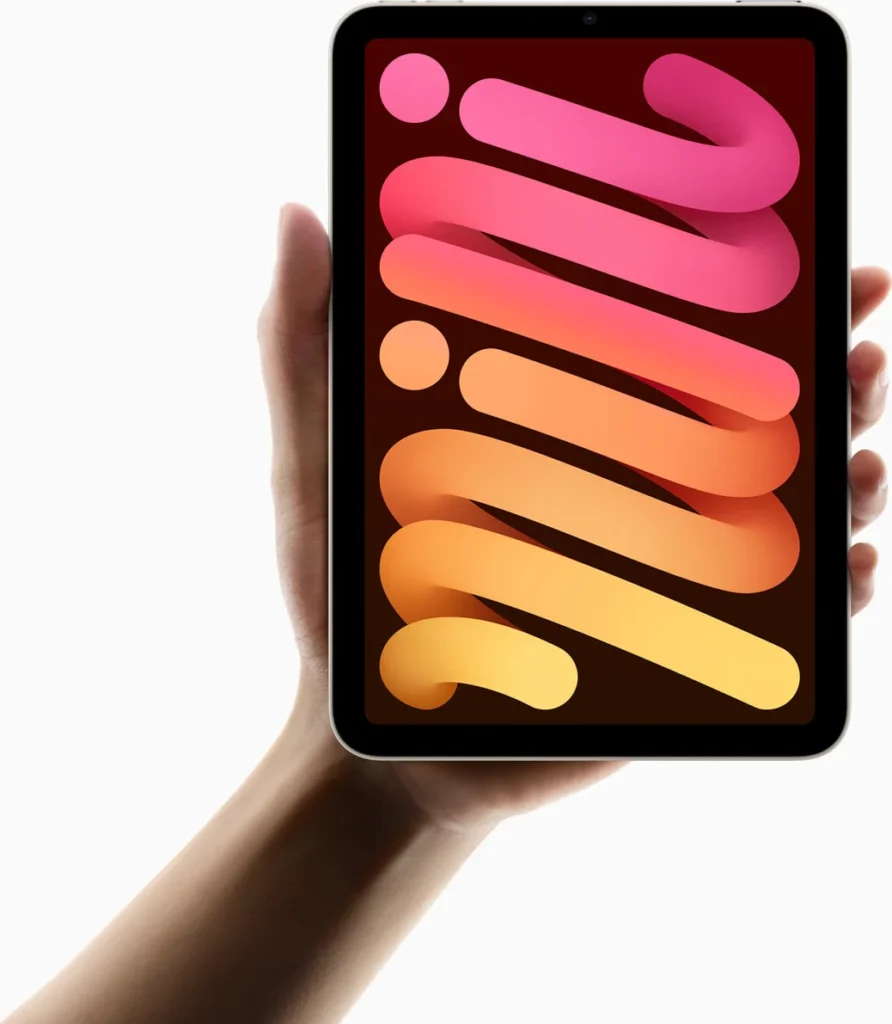 Apple iPad mini (A17 Pro), held upright in one hand