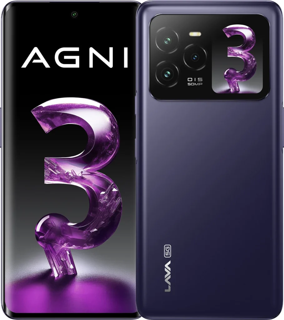Lava Agni 3, in Heather Glass, front and back