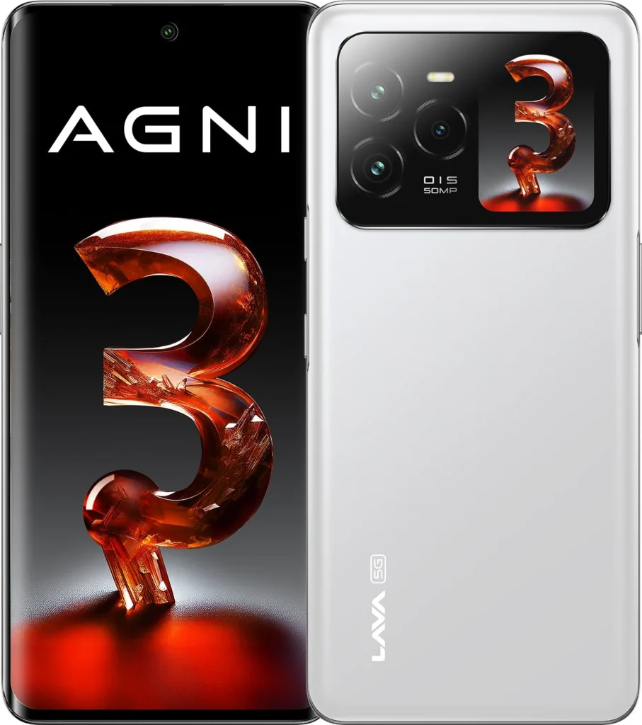 Lava Agni 3, in Pristine Glass, front and back
