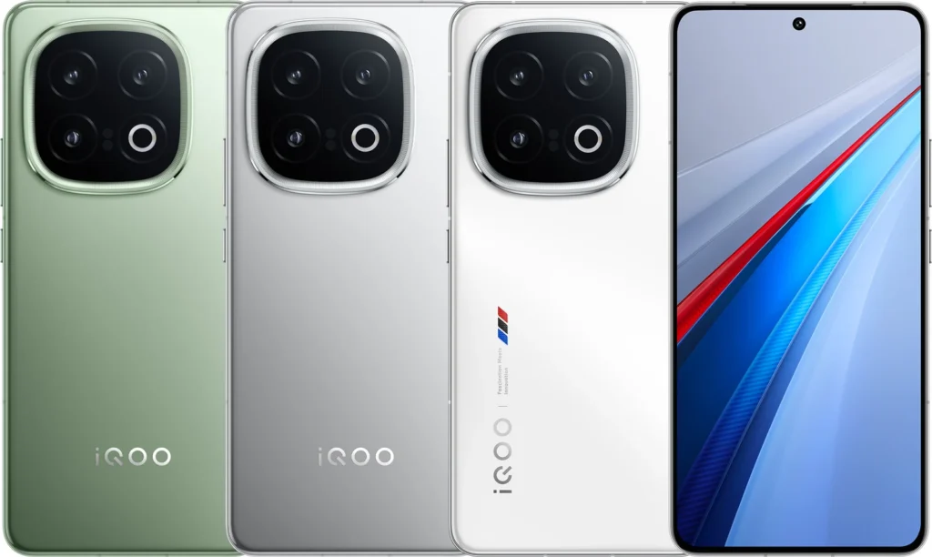 iQOO 13, in Ace Green, rear panel perspective view