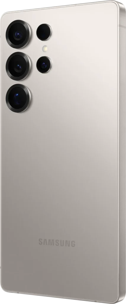 Samsung Galaxy S25 Ultra, in Titanium Gray, rear angle
