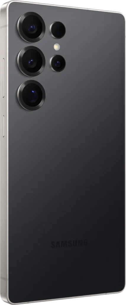 Samsung Galaxy S25 Ultra, in Titanium Black, at an angle