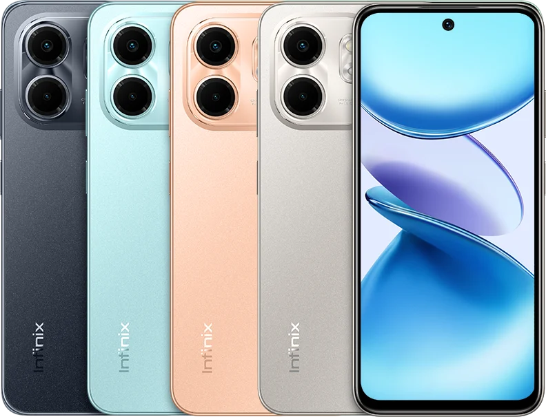 Infinix Smart 9 HD, in all four colours from the back, with the front