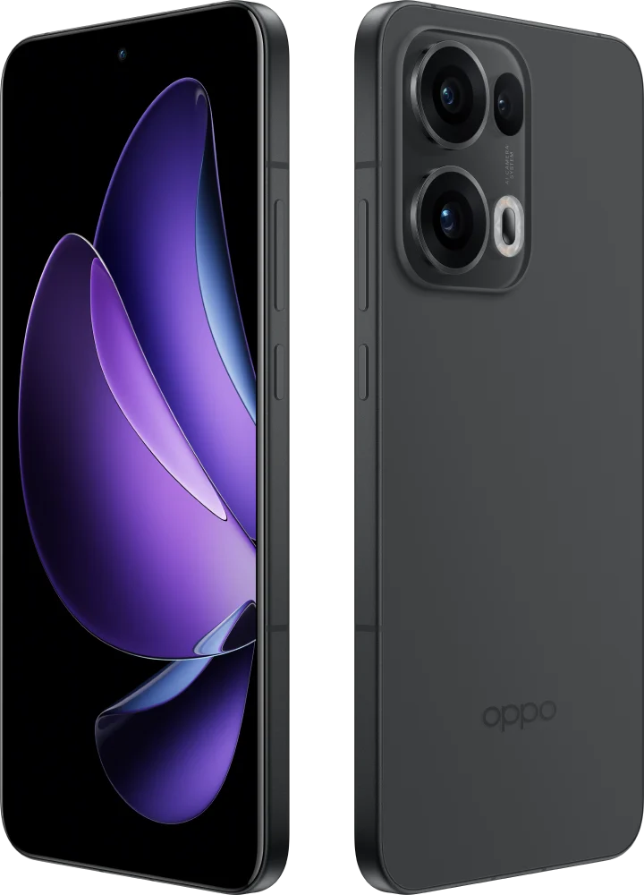 OPPO Reno13 Pro 5G, in Graphite Grey, front and back at an angle