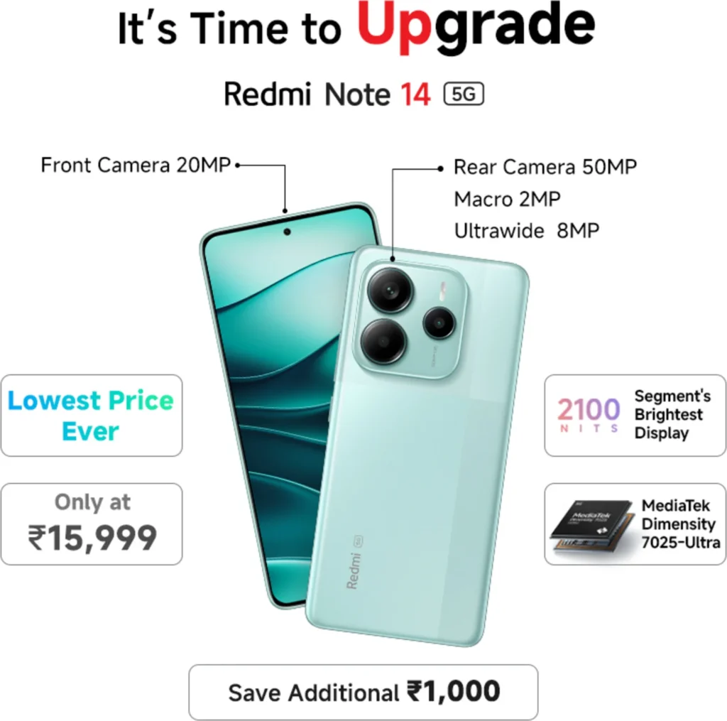 Xiaomi Redmi Note 14 5G, Front display and symmetrical slim bezels