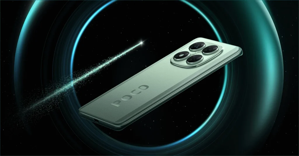 Poco X7, in Glacier Green, from the back