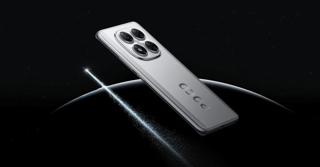 Poco X7, in Cosmic Silver, from the back
