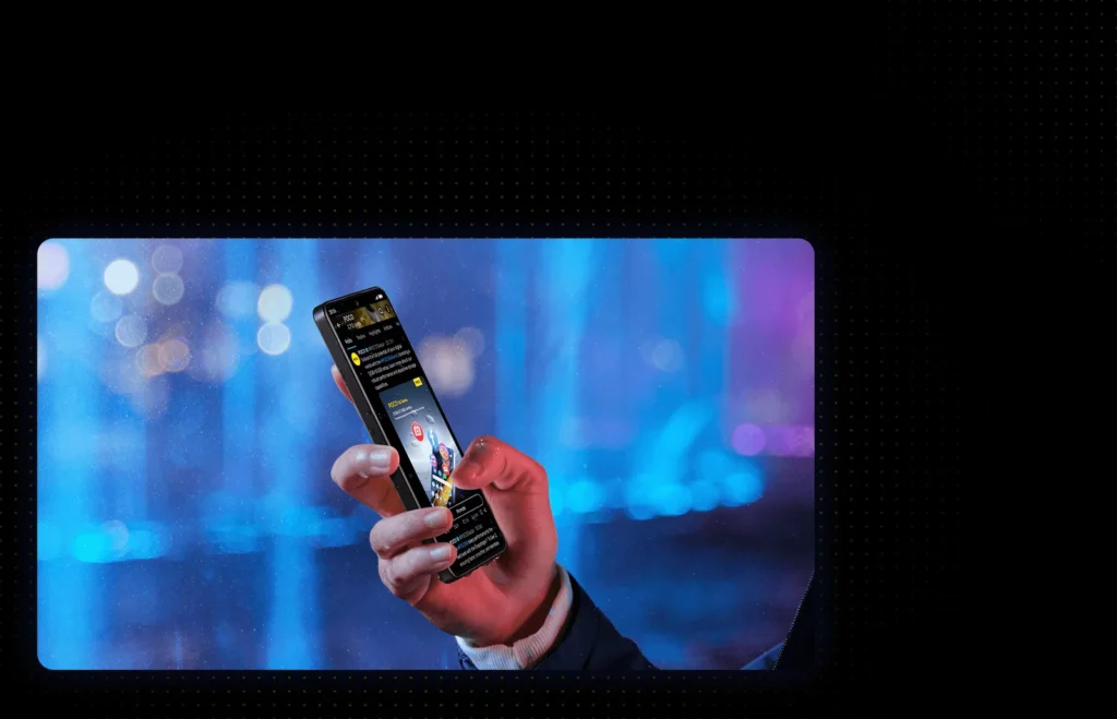 Poco X7 Pro, held up in a neon-lit street