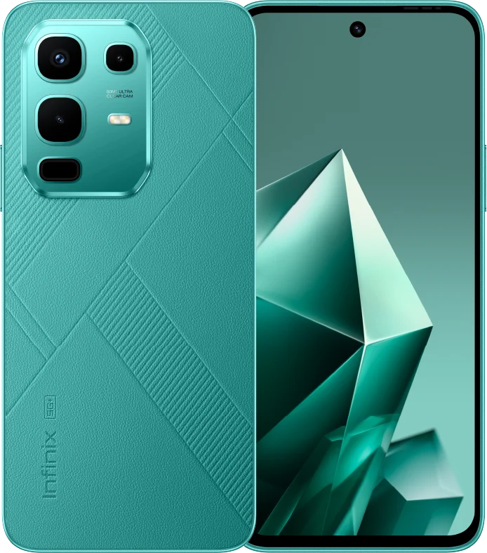 Infinix Note 50x 5G+, in Sea Breeze Green, back and front