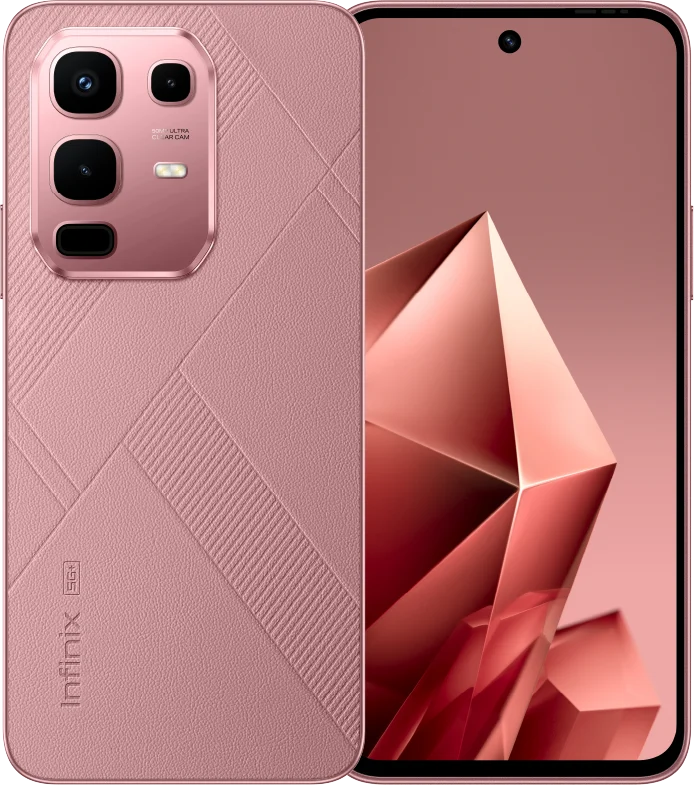 Infinix Note 50x 5G+, in Sunset Spice Pink, back and front