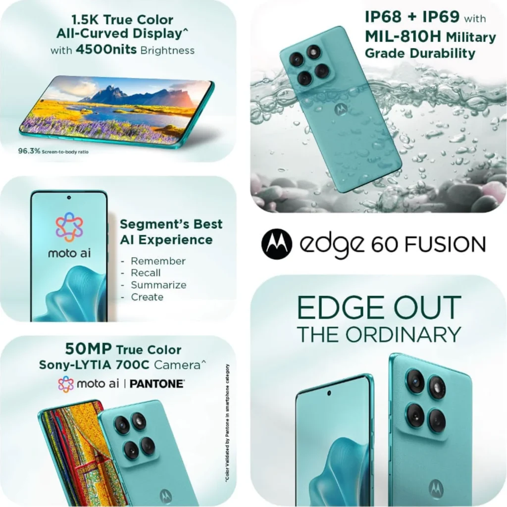Motorola Edge 60 Fusion, front view showing quad curved 1.5K pOLED display