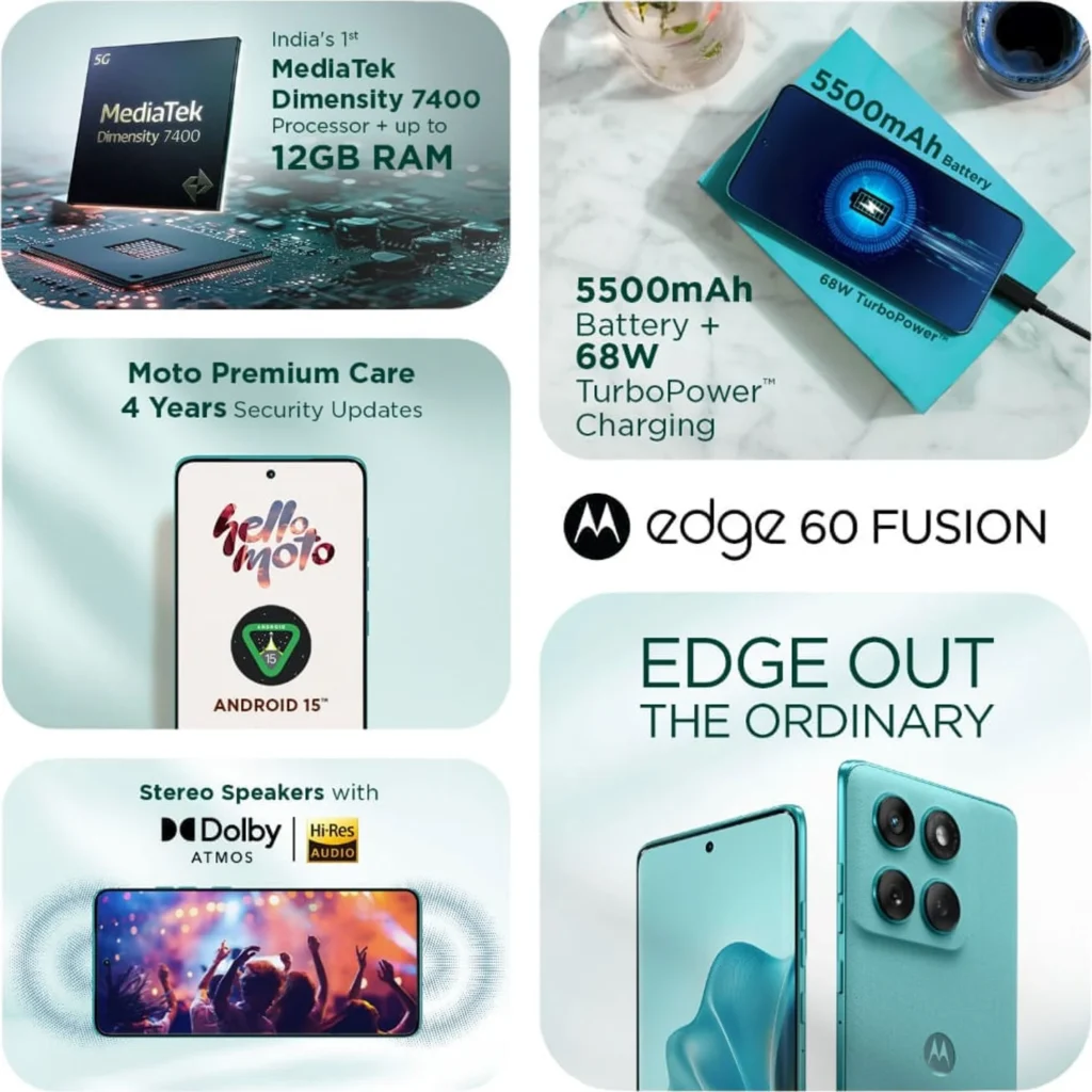 Motorola Edge 60 Fusion, in Pantone Amazonite, side profile showing curved edges
