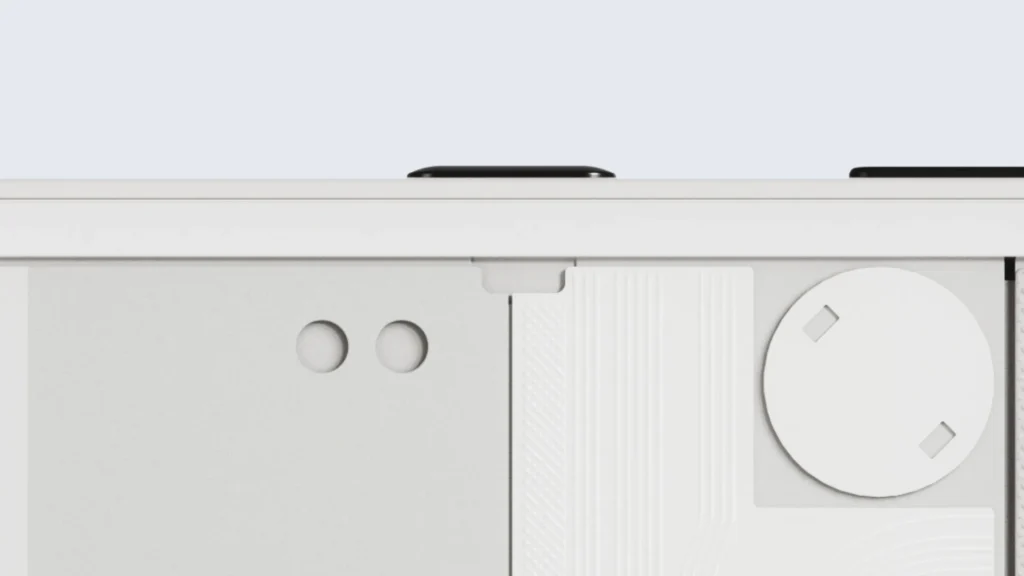 Nothing Phone (3a), the side frame and back panel in White, close up