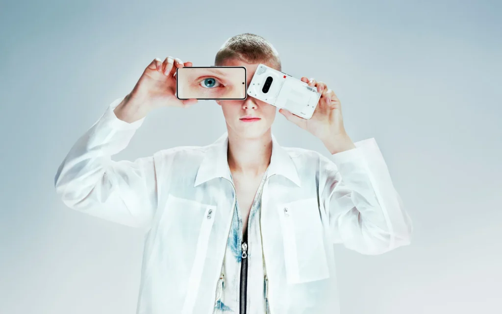 Nothing Phone (3a), in White, held in both hands