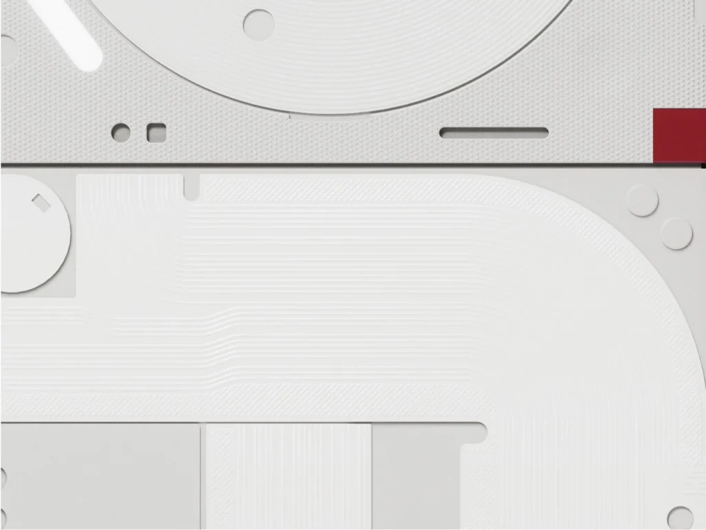 Nothing Phone (3a), the back panel pattern in White, close up