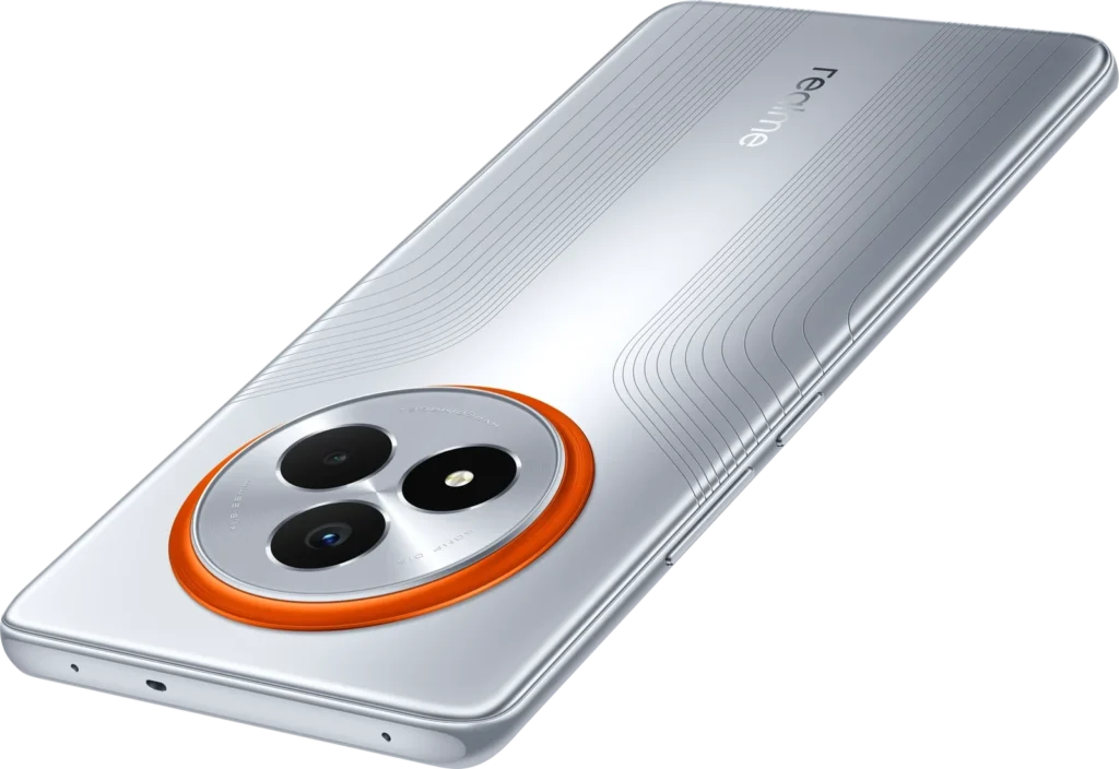 realme NARZO 80 Pro 5G, in Speed Silver, lying on its back