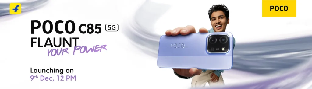 Poco C85, curved rear panel in mystic purple