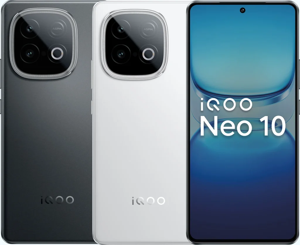 iQOO Neo 10, in Asphalt Black, rear panel perspective view