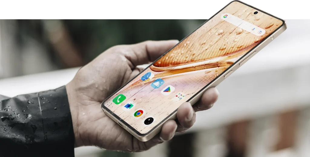 iQOO Neo 10, held in a wet hand