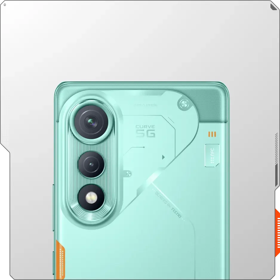 TECNO POVA CURVE 5G, in Neon Cyan, the back up close