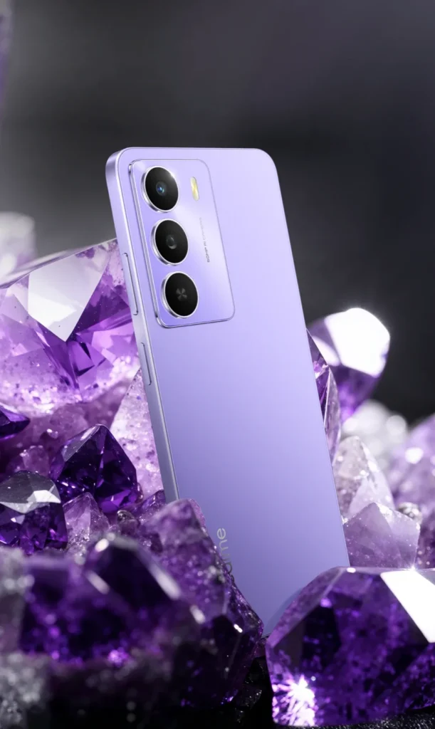 realme C73 5G, in Crystal Purple, among purple crystals