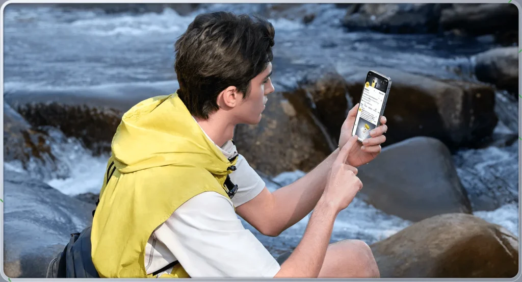 Poco F7, used by a river