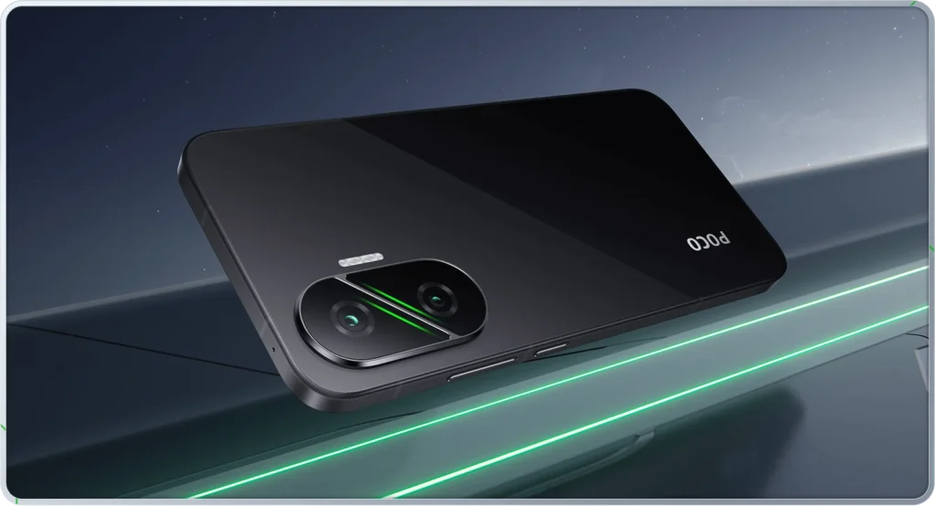 Poco F7, in Phantom Black, from the back
