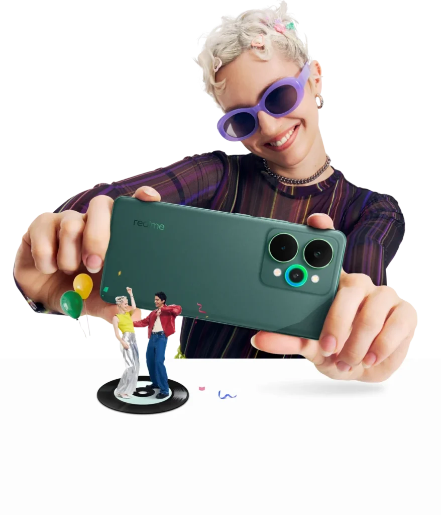realme 15 5G, in Velvet Green, held up in both hands