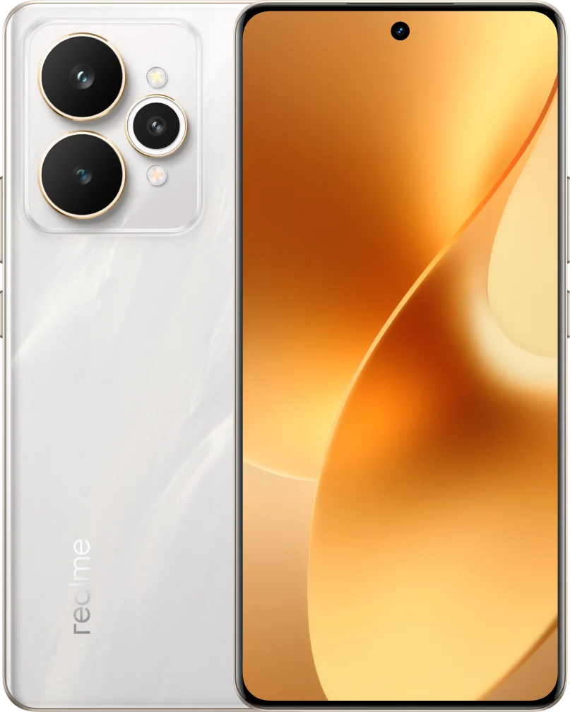 realme 15 5G, in Flowing Silver, front and back