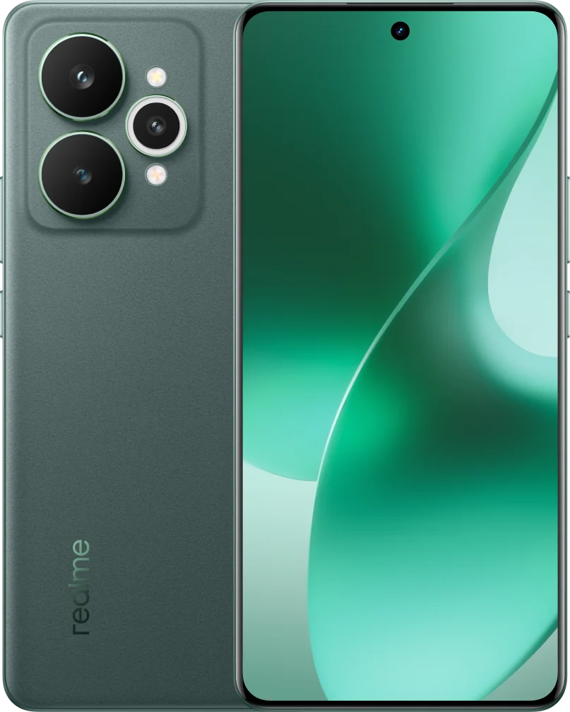 realme 15 5G, in Velvet Green, front and back