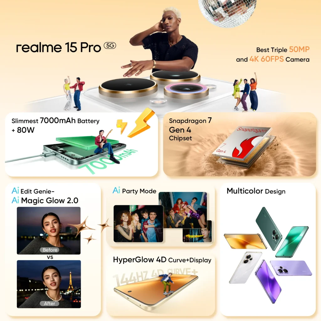 Realme 15 Pro 5G, angled chassis perspective highlighting frame profile