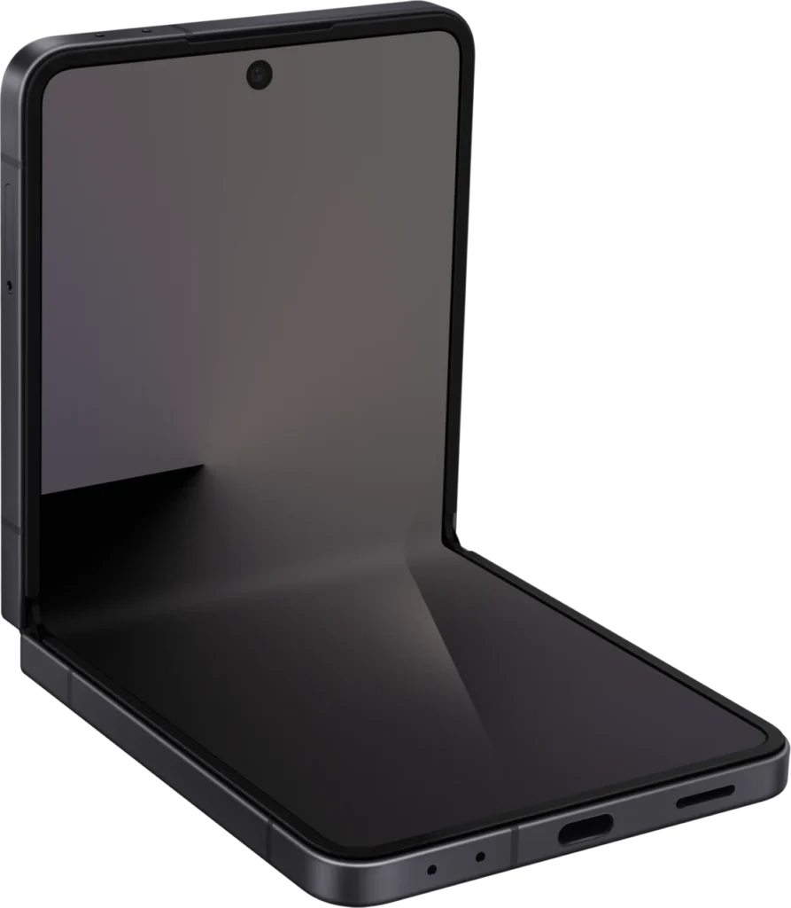Samsung Galaxy Z Flip7, partially folded in Jetblack
