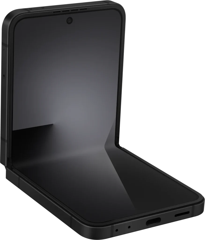 Samsung Galaxy Z Flip7 FE, partially folded in Black