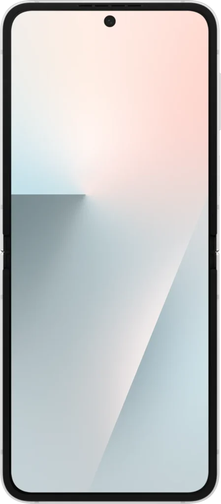Samsung Galaxy Z Flip7 FE, unfolded in White, front view