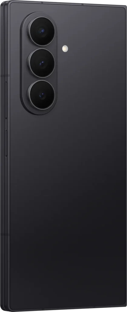 Samsung Galaxy Z Fold7, folded in Jetblack, at an angle
